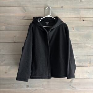 EILEEN FISHER | Cozy Recycled Wool Boucle Hooded Jacket Black XL EUC